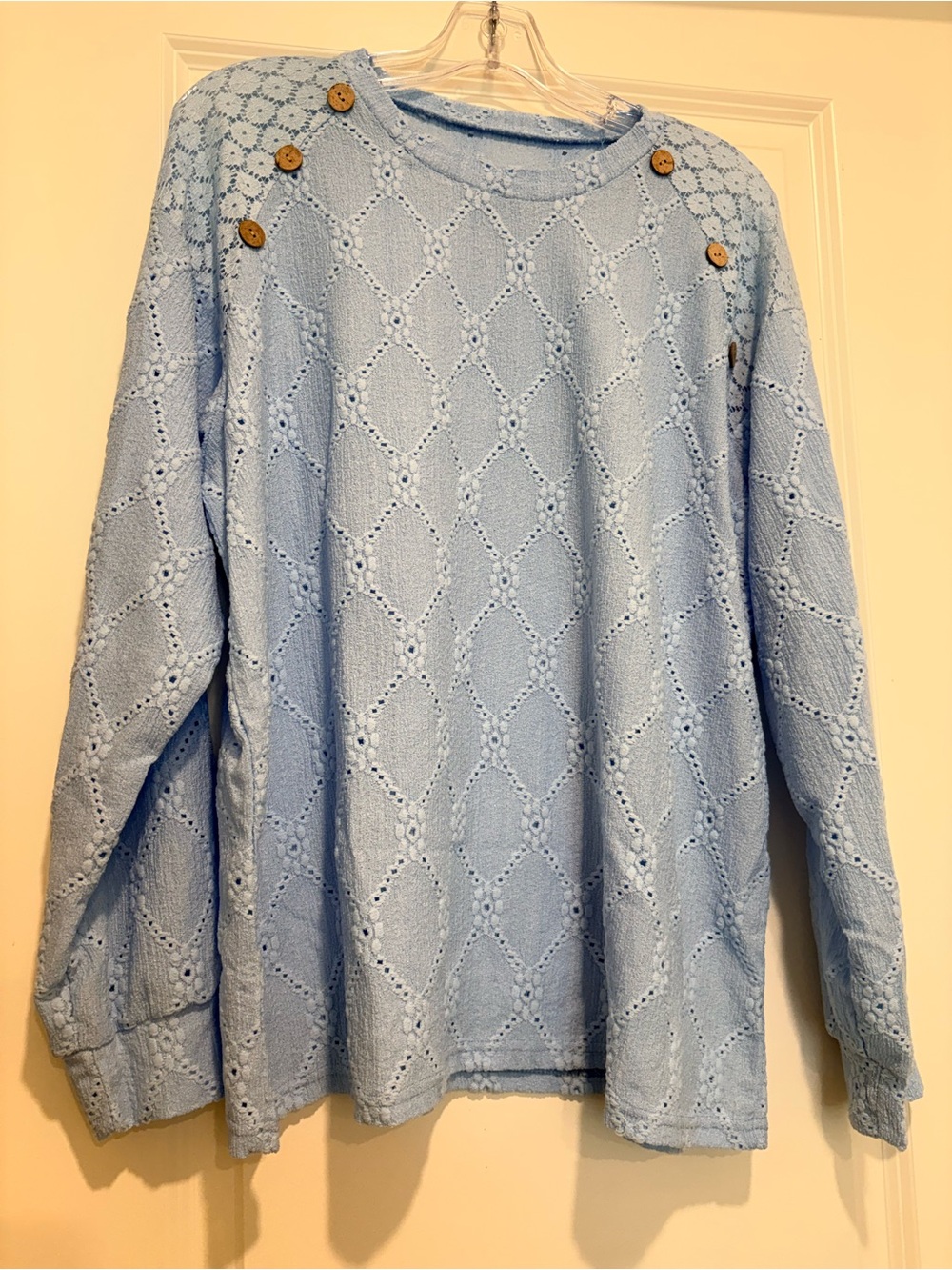 SHEIN Light Blue Eyelet Knit Button top